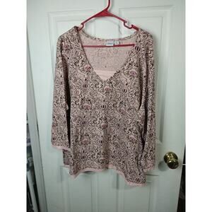 Haband Pink Long Sleeve Pullover Floral Casual Blouse. Size 3X